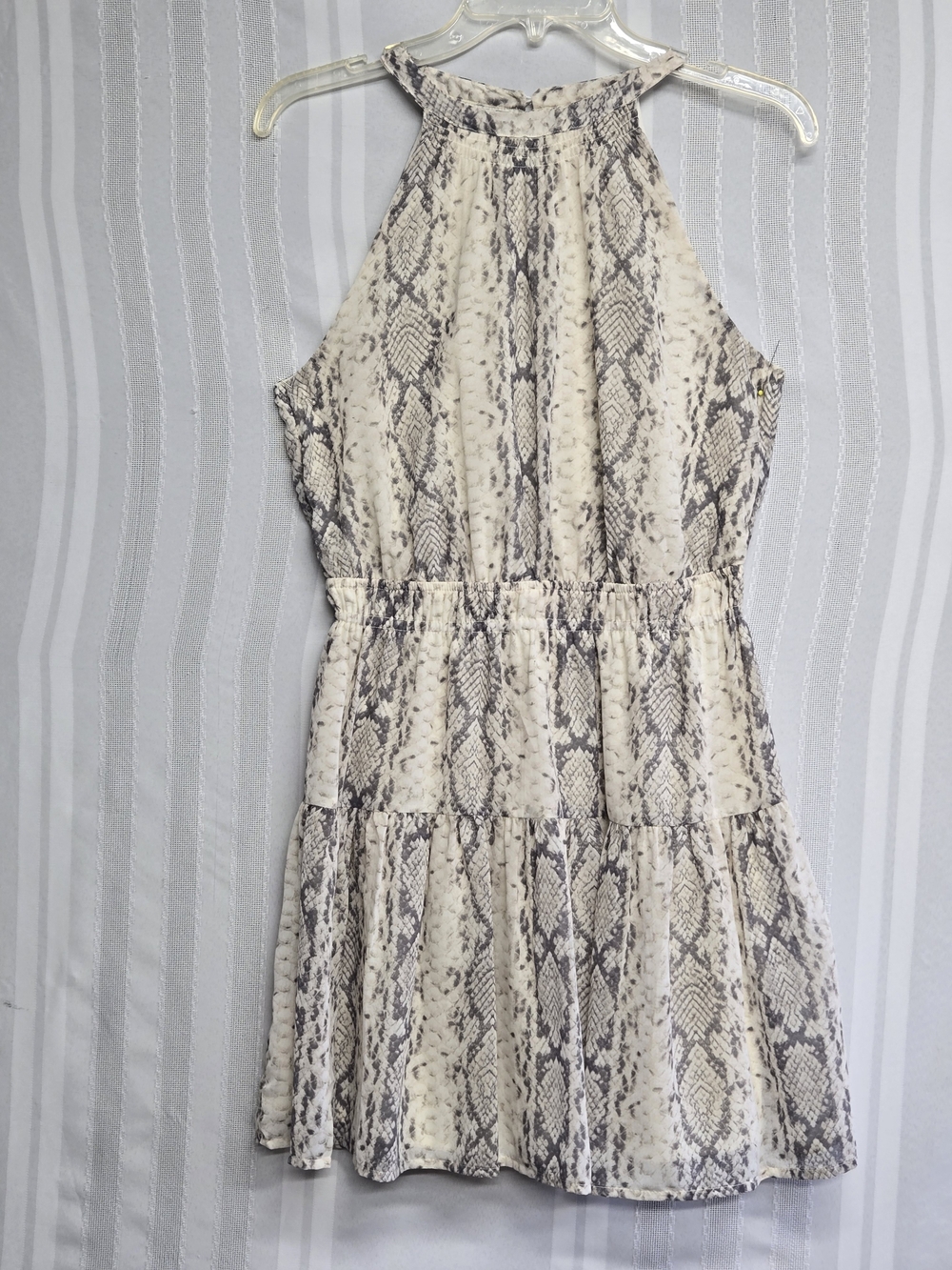 JAPNA Women's Halter Snake-Print Mini Dress in Cream and Gray SIZE MEDIUM